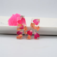 Pink Dried Flower Resin Keychain with Fluffy Hairball