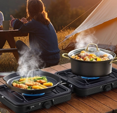 Portable Double Burner Gas Stove for Outdoor Cooking & Picnic