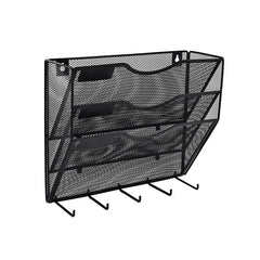 Metal Wall-Mounted File Organizer with Hooks (3-Tier)