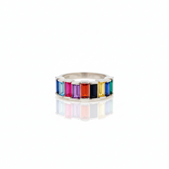 Baguette Gemstone Ring | Adjustable Birthstone Jewelry in Sterling Silver