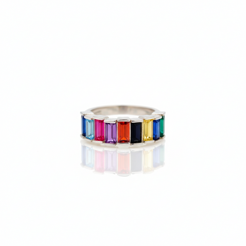 Baguette Gemstone Ring | Adjustable Birthstone Jewelry in Sterling Silver