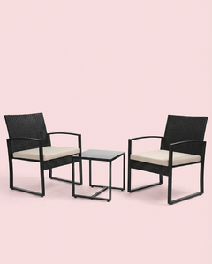 3-Piece Outdoor Patio Furniture Set – Wicker Chairs + Bar Table with Cushions