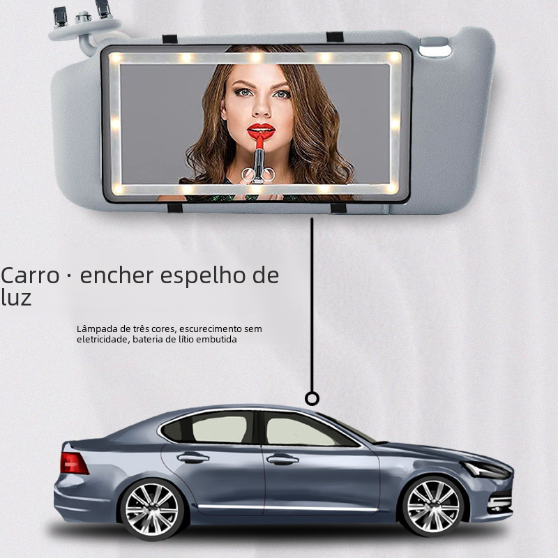 Car Makeup Mirror with LED Light and Adjustable Colors
