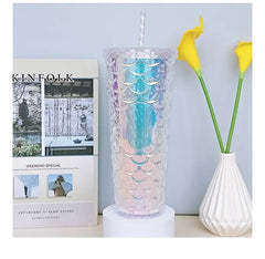 Fish Scale Double Insulation Straw Drinking Cup (1pc)