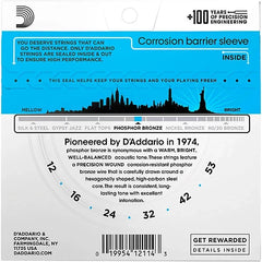 D'Addario EJ16 Phosphor Bronze Acoustic Guitar Strings, 12-53 Light