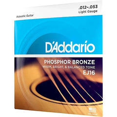 D'Addario EJ16 Phosphor Bronze Acoustic Guitar Strings, 12-53 Light