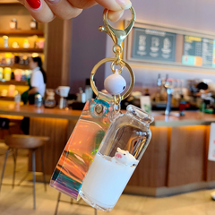 Floating Milk Pig Keychain Pendant with Quicksand Bottle
