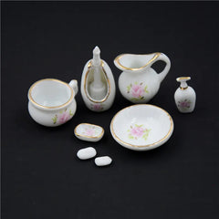Mini Simulation Dollhouse Bathroom Set Towel Rack Bed Shower Faucet Bathtub Doll House Furniture Toys for Baby Accessories