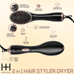 Hot & Hotter 2-in-1 Ceramic Hair Styler & Dryer, 1 Count, Black & Gold