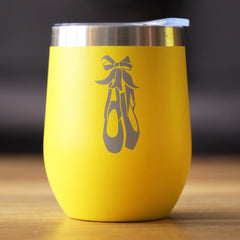 Ballet Shoes - Wine Tumbler Cup with Sliding Lid - Stainless Steel Insulated Mug - Ballerina and Dance Teacher Gifts