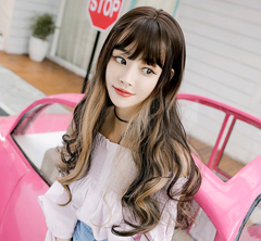 Ladies' Multicolor Gradient Long Wavy Wig with Bangs