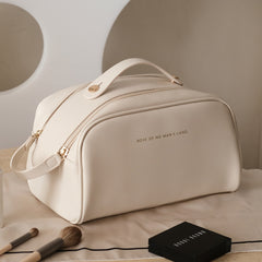 Stylish Dual-Zipper PU Leather Travel Makeup Bag