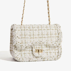 Beige White Woolen Chain Single Shoulder Bag 2024