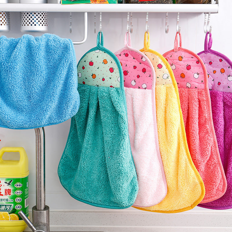 Thick Coral Fleece Hanging Hand Towels for Kitchen