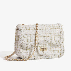 Beige White Woolen Chain Single Shoulder Bag 2024