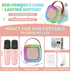 Kids Mini Karaoke Voice Changer Portable Bluetooth Speaker plus 2 Wireless Microphones