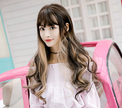 Ladies' Multicolor Gradient Long Wavy Wig with Bangs