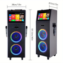 Karaoke Machine With 2 UHF Wireless Microphones For Adults, 4000W Dual 8'' Woofer All In One Wireless Karaoke Speaker, PA System With DJ Light, Rolling Wheels And Trolley, Perfect For Outdoor, 14.1" Touchscreen, USB/TF/FM/AUX