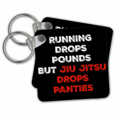 3dRose Key Chains Running drops pounds but jiu jitsu drops panties, red and white letter (kc-224377-1)