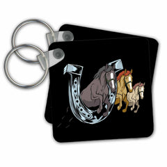 3dRose Key Chains Three Horse Riding with Horseshoe Equestrian (kc-306975-1)