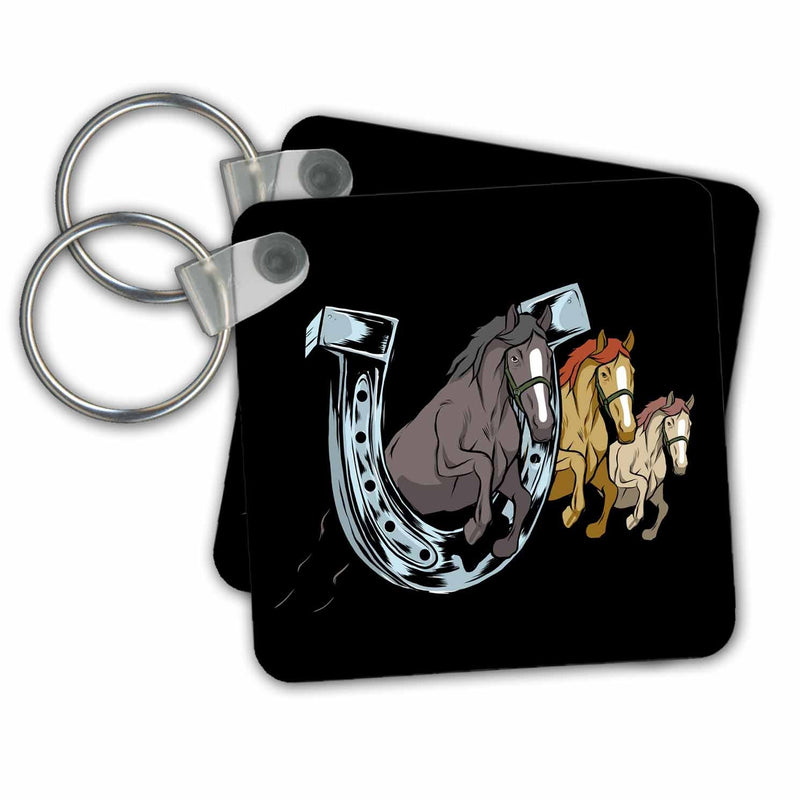 3dRose Key Chains Three Horse Riding with Horseshoe Equestrian (kc-306975-1)