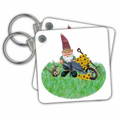 Key Chain - Garden Gnome Working in Flower Garden, 3dramm AmansMall Mythical Creatures - Gnomes