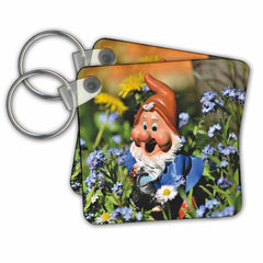 Key Chain - Garden Gnome with Blue White and Yellow Flowers, 3dramm AmansMall Mythical Creatures - Gnomes