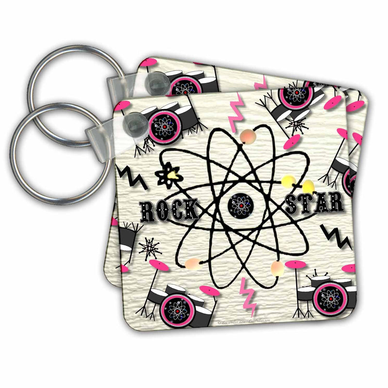 Key Chain - ic Rock Star Drum Kit on cream paint Designs Drums