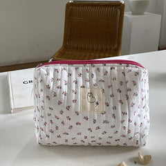 Korean Quilted Makeup Bag for Women - Cosmetic Pouch