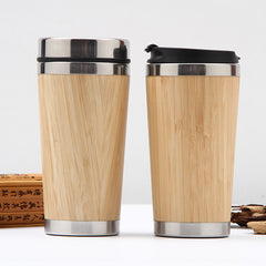 Creative Bamboo Insulated Cup - Double Layer Stainless Steel
