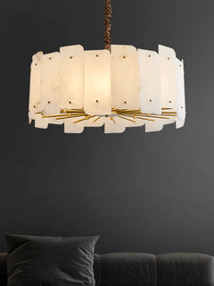 Alabaster Lorry Round Copper Chandelier