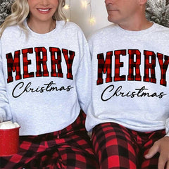 Merry Christmas Sweatshirt - Buffalo Plaid Crewneck