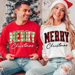 Merry Christmas Sweatshirt - Buffalo Plaid Crewneck