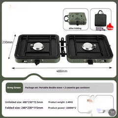 Portable Double Burner Gas Stove for Outdoor Cooking & Picnic