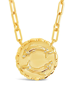 Bold CZ Zodiac Link Pendant Necklace