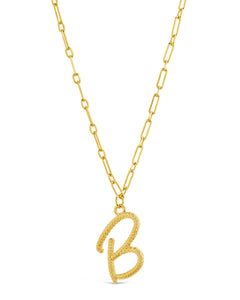 Textured Initial Charm Pendant Necklace