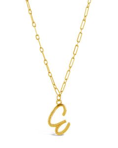 Textured Initial Charm Pendant Necklace
