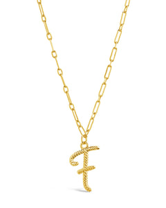 Textured Initial Charm Pendant Necklace