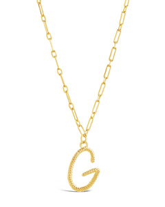 Textured Initial Charm Pendant Necklace