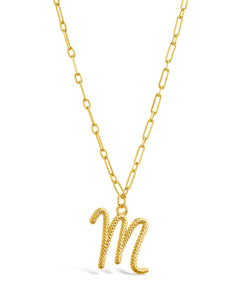 Textured Initial Charm Pendant Necklace