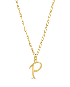 Textured Initial Charm Pendant Necklace