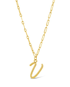 Textured Initial Charm Pendant Necklace