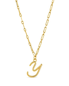 Textured Initial Charm Pendant Necklace