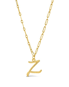 Textured Initial Charm Pendant Necklace