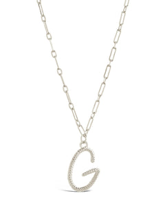 Textured Initial Charm Pendant Necklace