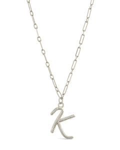 Textured Initial Charm Pendant Necklace