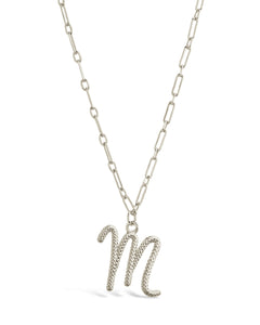 Textured Initial Charm Pendant Necklace