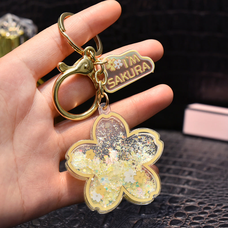 Acrylic Cherry Blossom Heart Girl Car Keychain Pendant