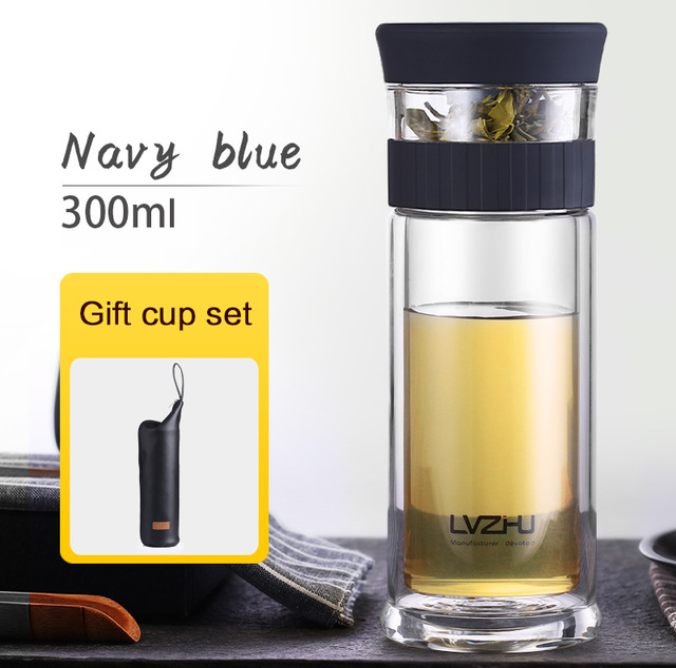 Green Pearl Double Layer Glass Tea Infuser Cup