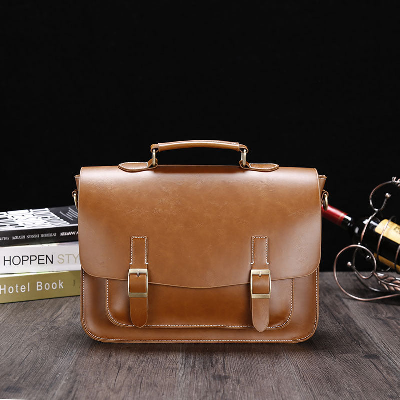 Retro Men's Horizontal Briefcase in Crazy Horse PU